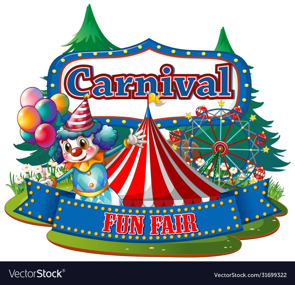 Scene with clown at carnival on white Royalty Free Vector