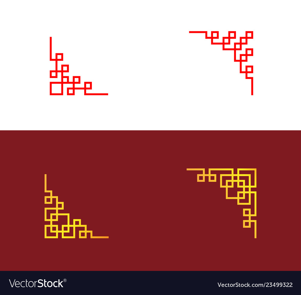 Set chinese corner in linear style art Royalty Free Vector