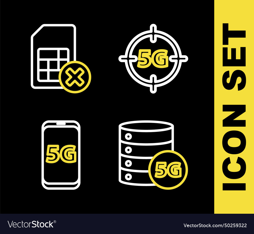 Set line 5g network server mobile with and sim vector image Set line 5g network server mobile with and sim