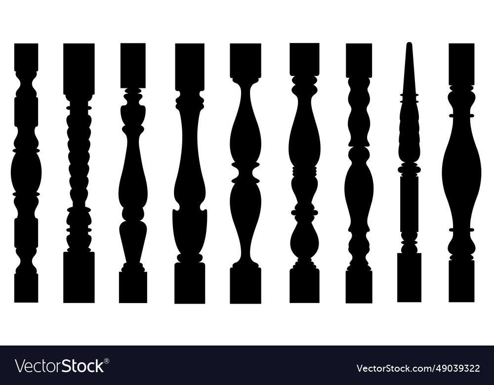 Set of different stair spindles and balusters