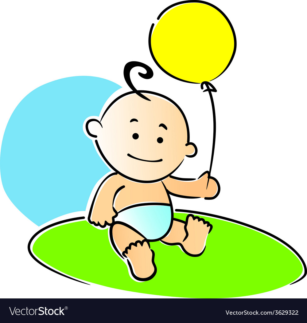 Small baby playing with a yellow balloon Vector Image Small baby playing with a yellow balloon Vector Image
