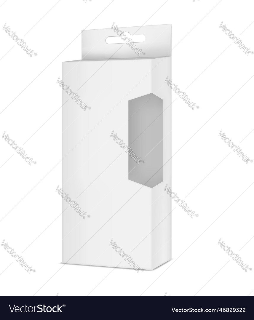 White blank hanging display box with clear window vector image White blank hanging display box with clear window