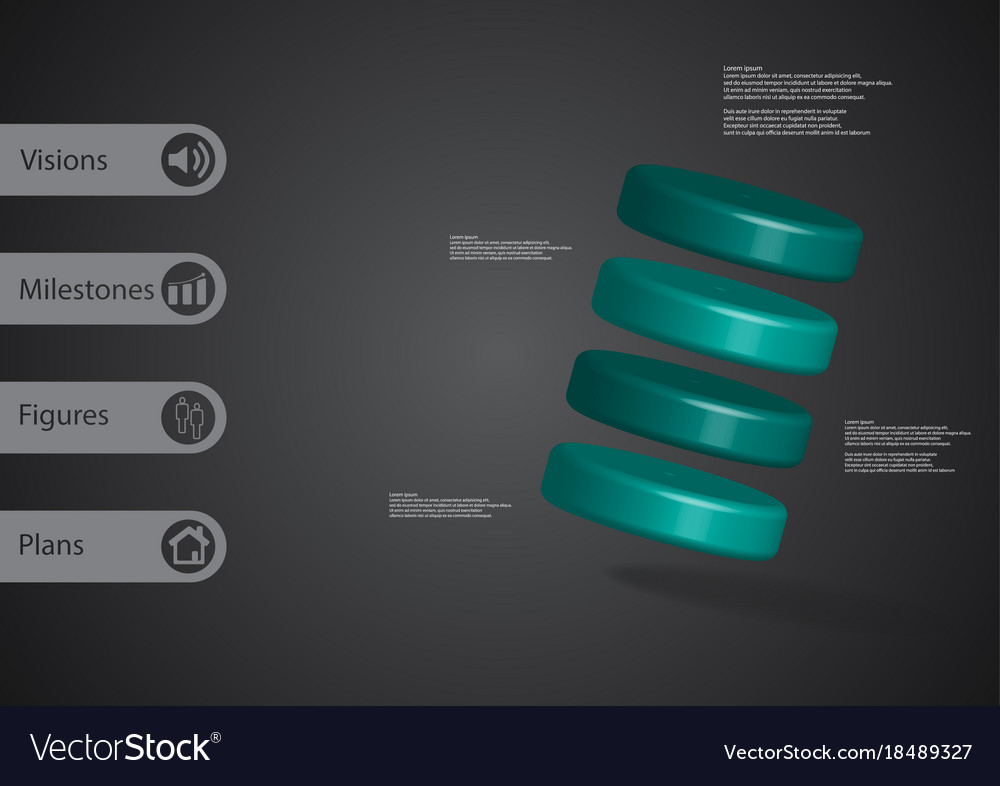 3d infographic template with four cylinders askew