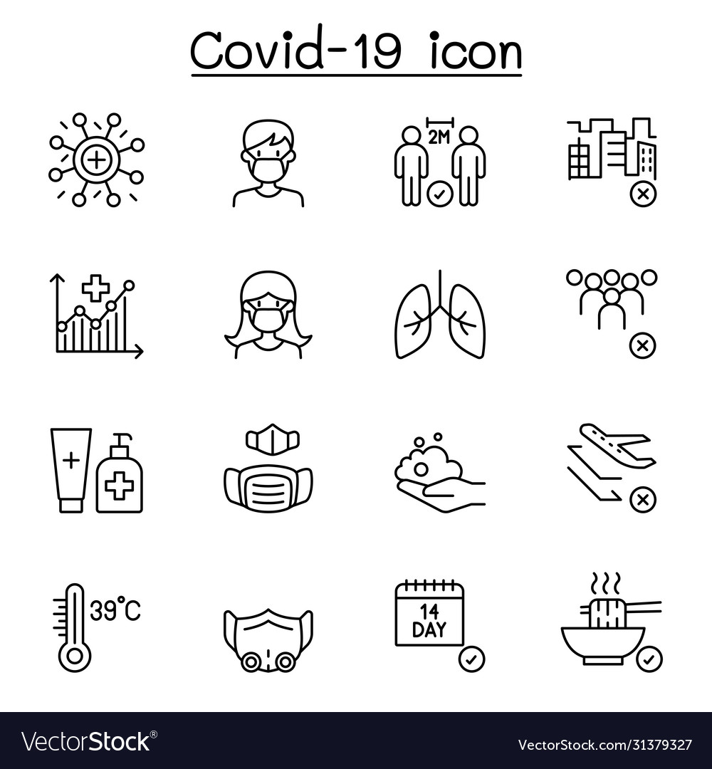 Covid-19 icon set in thin line style Royalty Free Vector