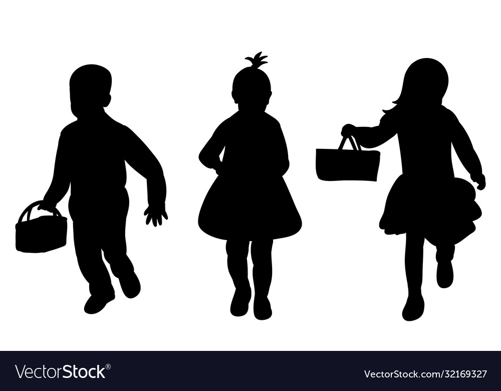 Faceless silhouette a child with a basket set Vector Image