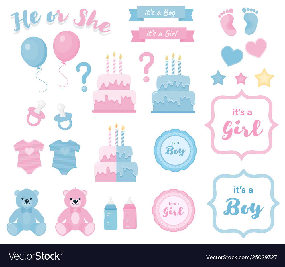 Baby Shower Clipart Girl Boy Gender Reveal Blue Pink Bunting Baby 