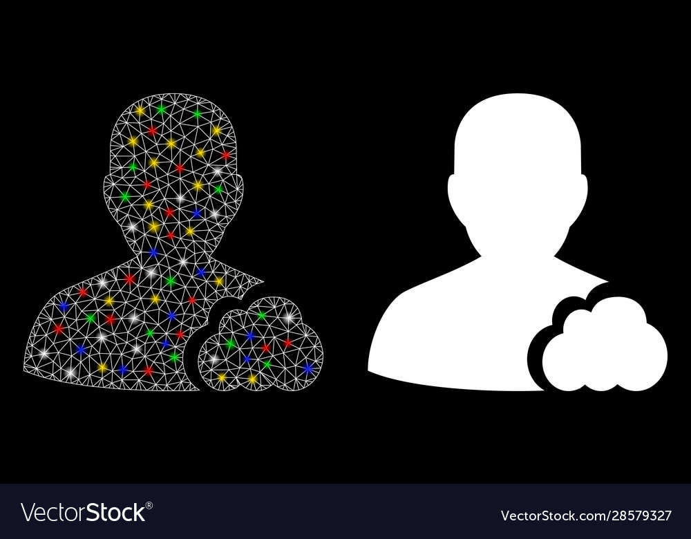 Glossy mesh network user cloud icon with flash vector image Glossy mesh network user cloud icon with flash