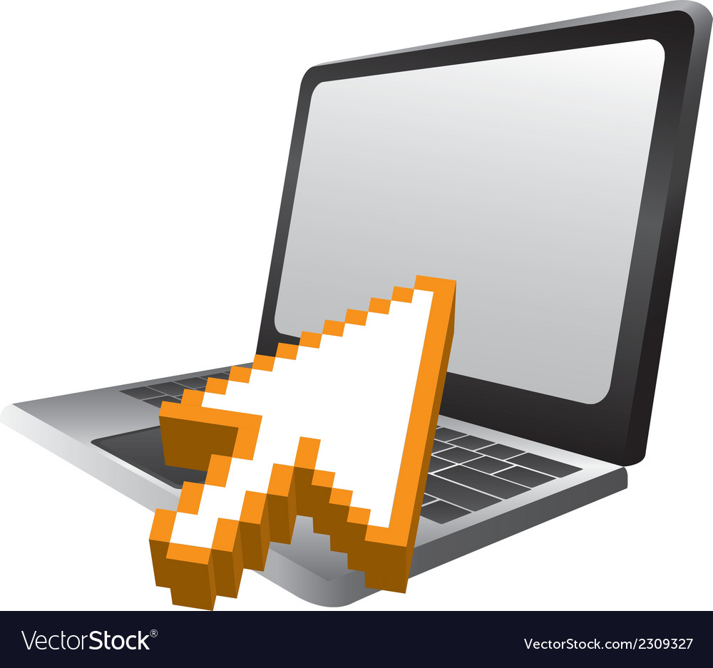 Laptop with 3d cursor hand pointing isolated