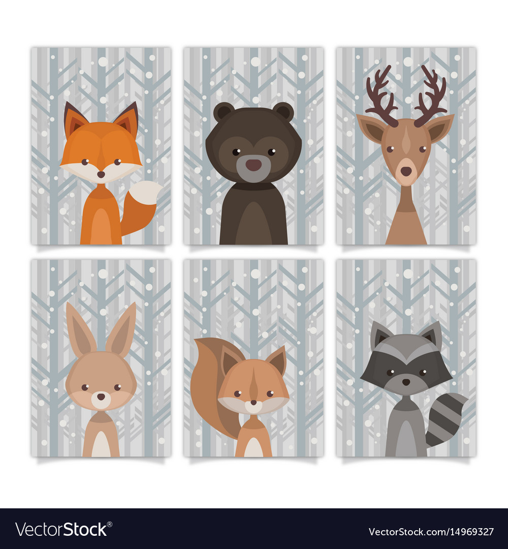 Lovely collection forest animals vintage style