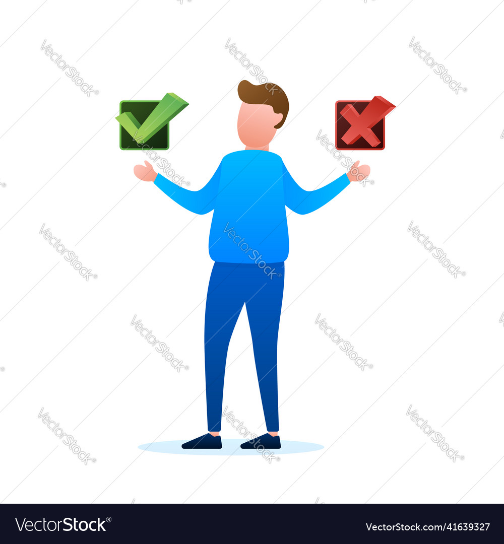 Man choosing between two options yes vector image Man choosing between two options yes