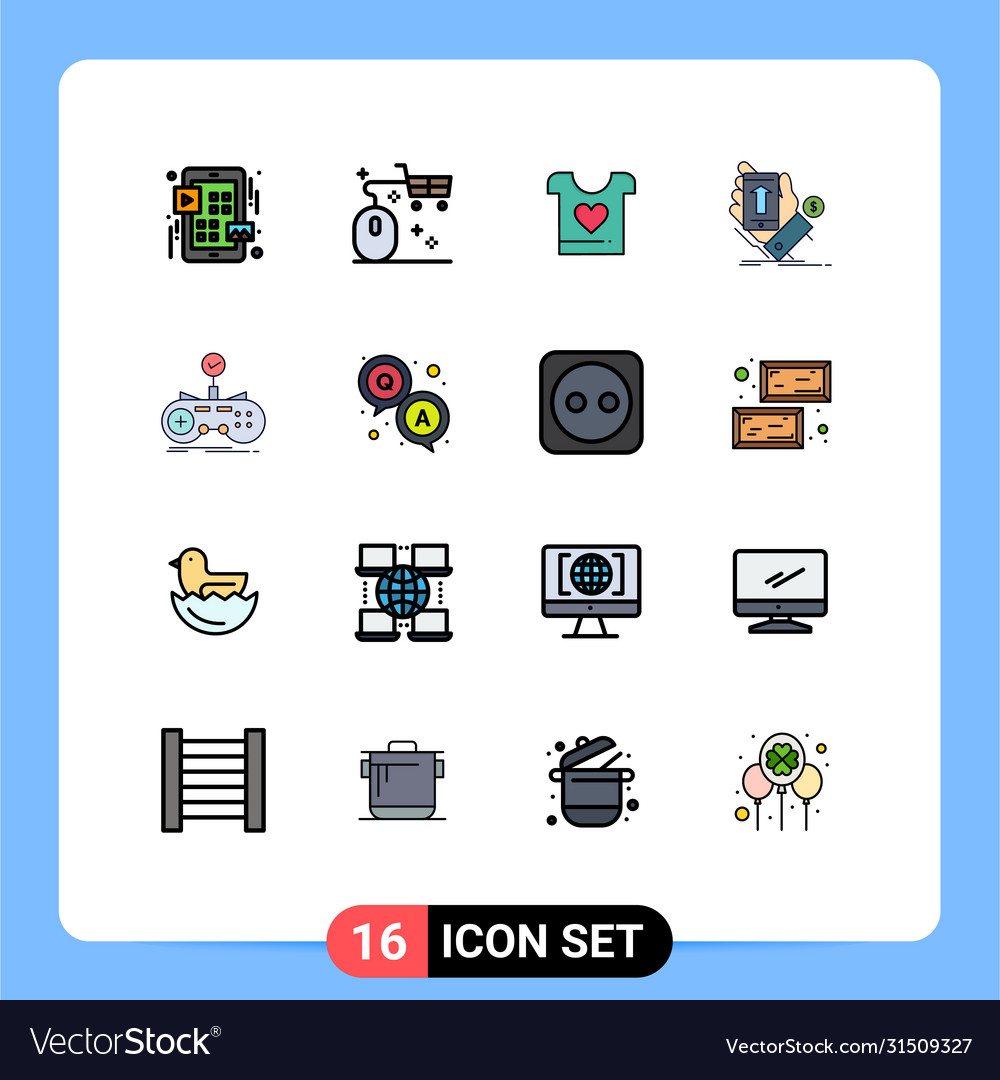 Mobile interface flat color filled line set 16