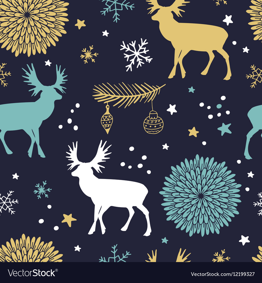 Seamless pattern with trees deers