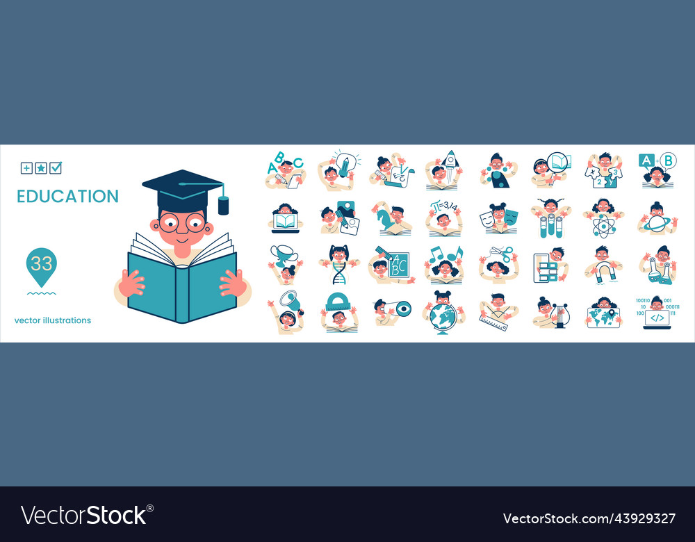 Set collection of different education scenes