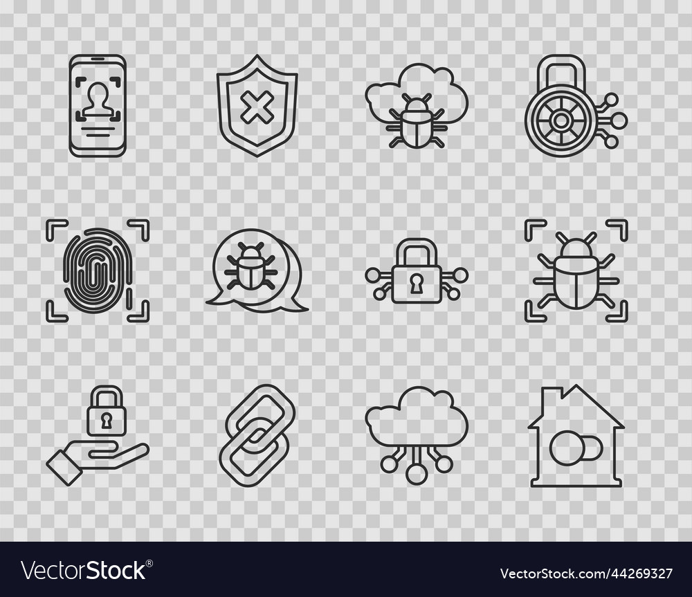 Set line lock in hand smart home system bug vector image Set line lock in hand smart home system bug