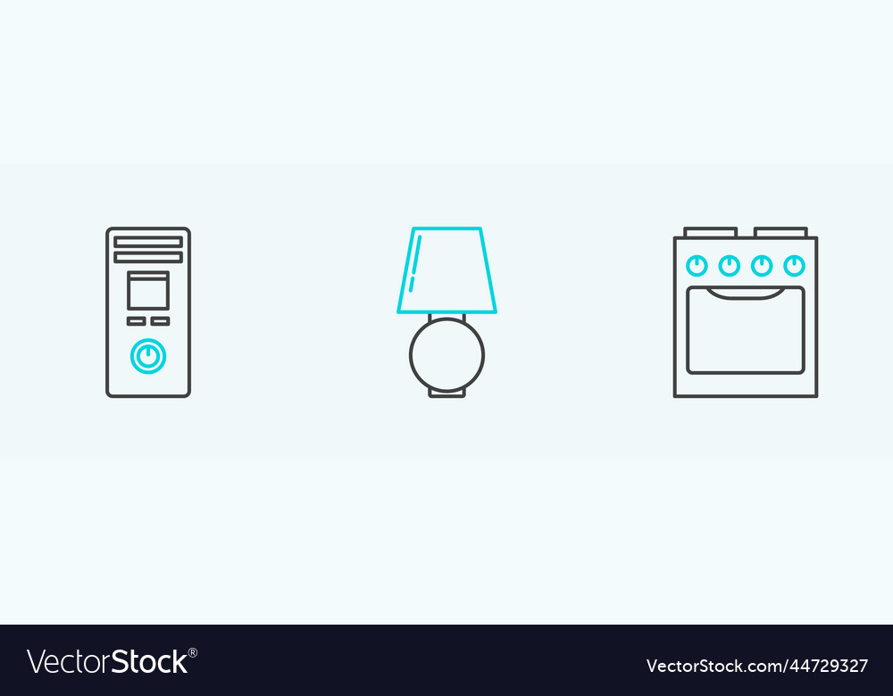 Set line oven remote control and table lamp icon vector image Set line oven remote control and table lamp icon