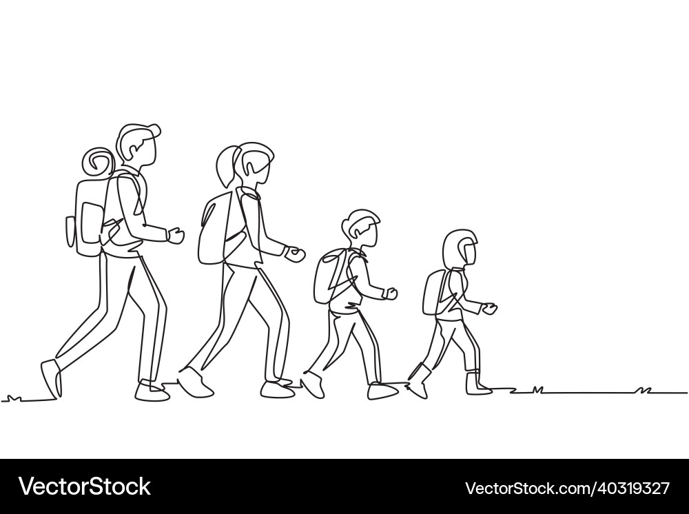Single continuous line drawing man woman children Vector Image