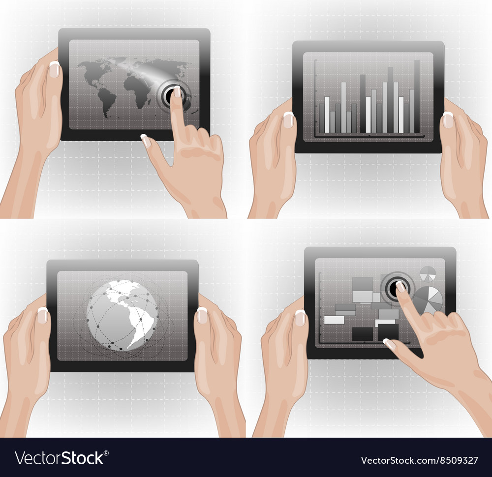 Tablet with graphs and maps