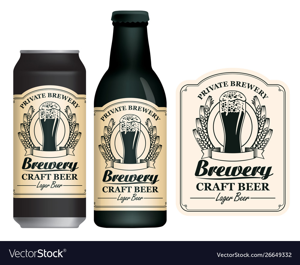 Beer label on beer can and bottle Royalty Free Vector Image