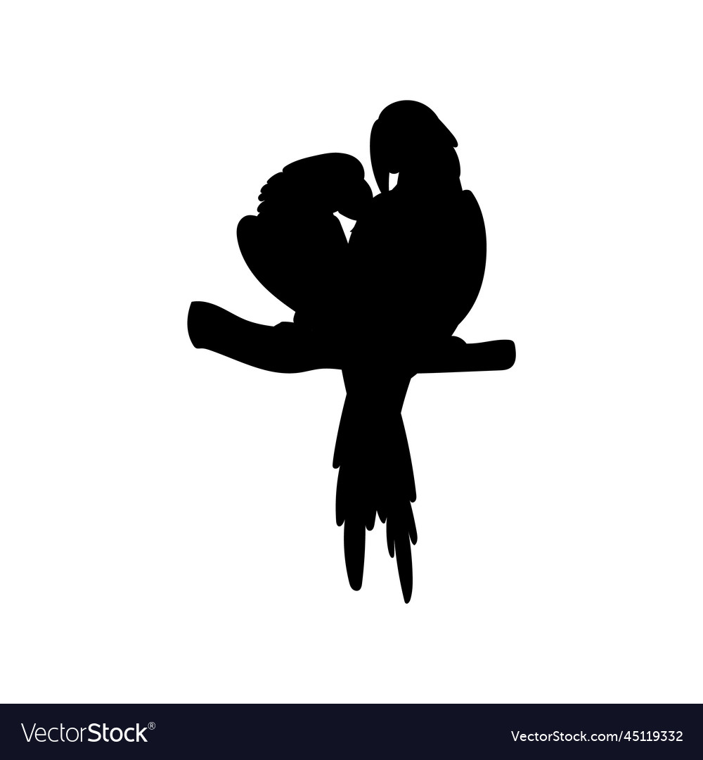 Couple of parrots on perch outline silhouette flat