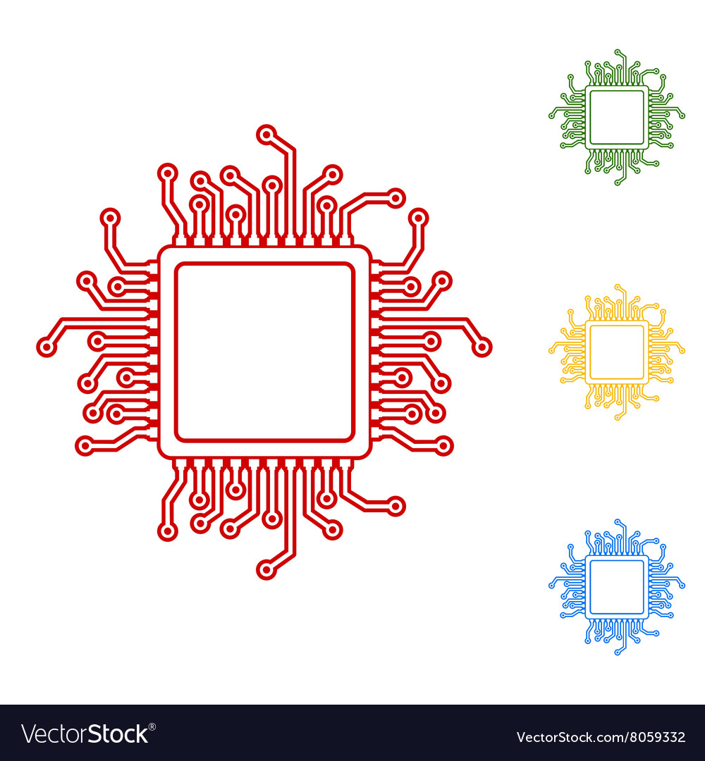 Cpu microprocesso set of line icons