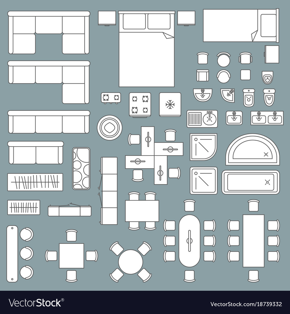 Furniture top view architecture plan Royalty Free Vector