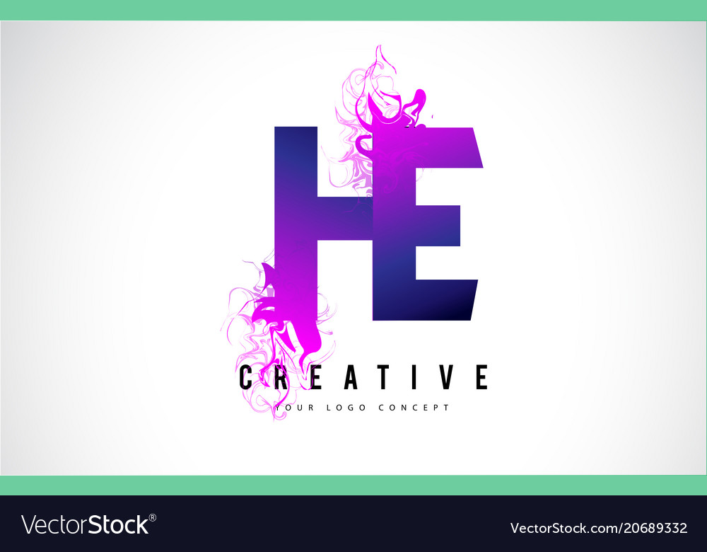 He h e purple letter logo design with liquid Vector Image