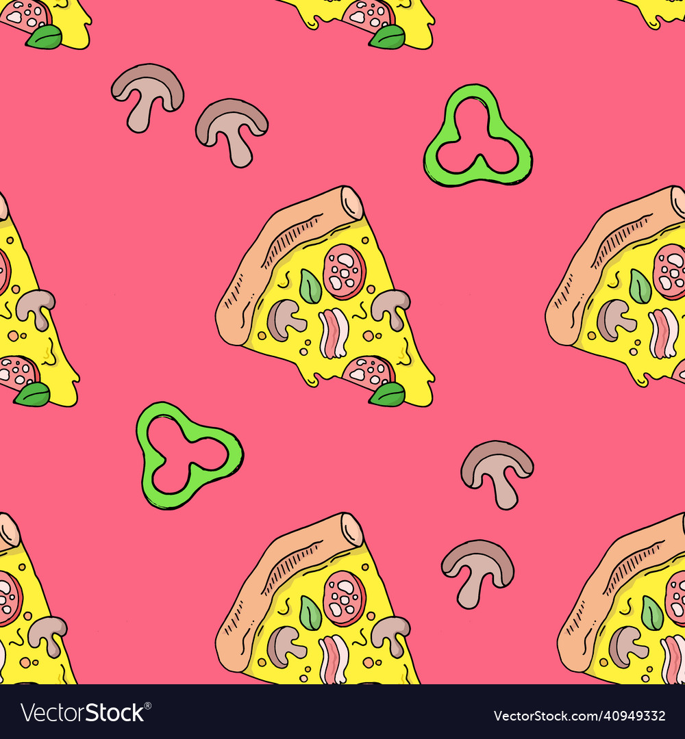 Pizza slice seamless pattern hand drawing vector image Pizza slice seamless pattern hand drawing