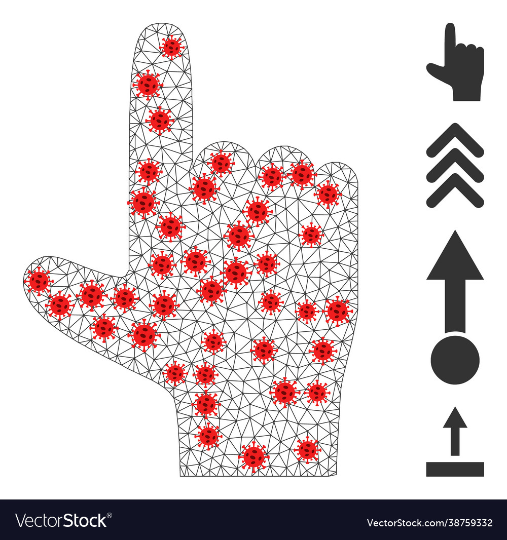 Polygonal network hand pointer up icon with virus vector image Polygonal network hand pointer up icon with virus
