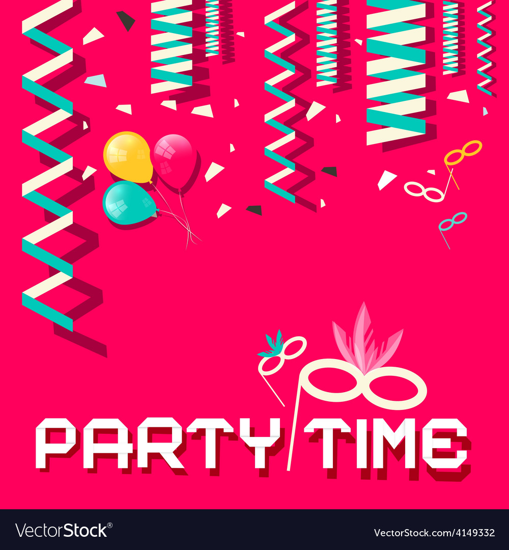 Retro party time flat design with confetti