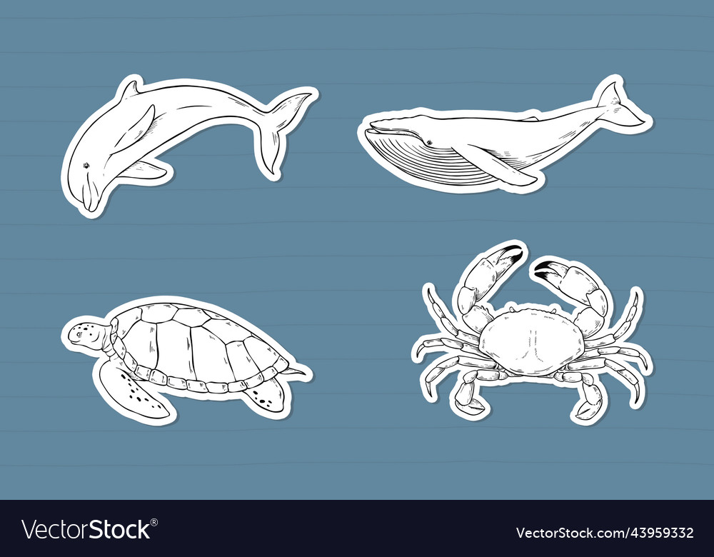 Sea animal sticker collection black and white