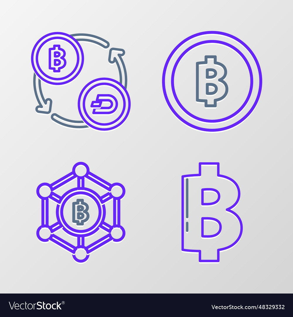 Set line cryptocurrency coin bitcoin blockchain