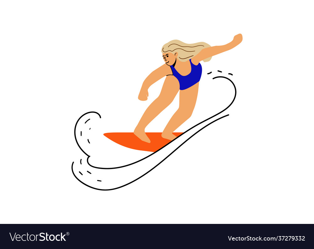 Surfing blond woman in blue swimming suit vector image Surfing blond woman in blue swimming suit