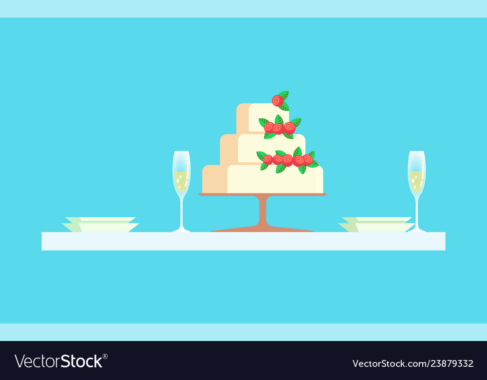 Wedding Reception At Restaurant Cake With Berries Vector Image