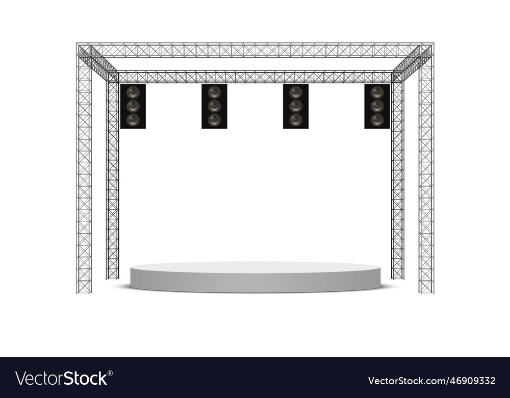 White stage and speaker with backdrop on the truss