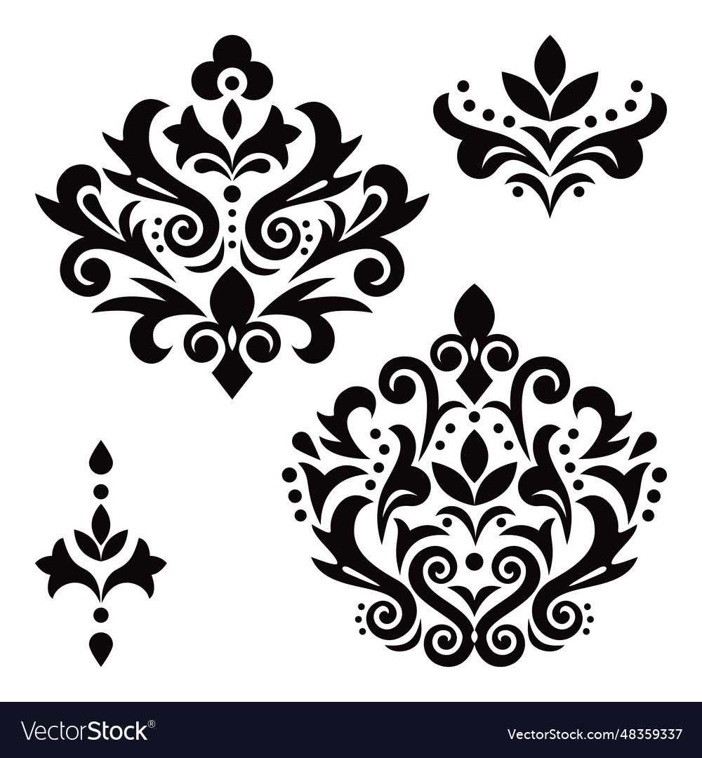 Baroque Damask Design Elements With Flower Vector Image 2542