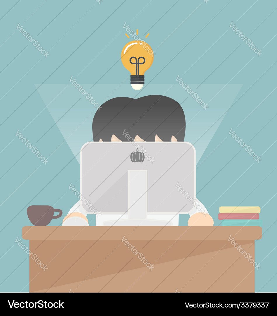 Businessman working at the computer Royalty Free Vector