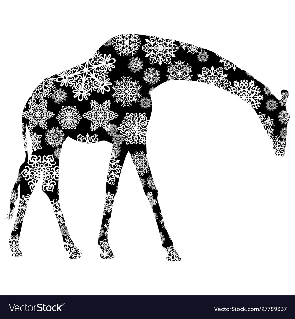 Christmas card giraffe in snowflakes on a white