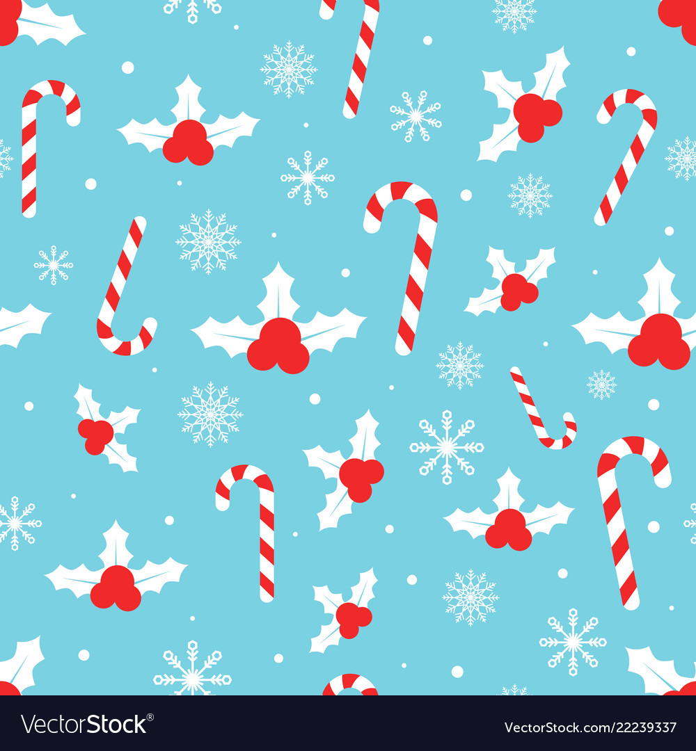 Christmas pattern with holly berries candy canes vector image Christmas pattern with holly berries candy canes