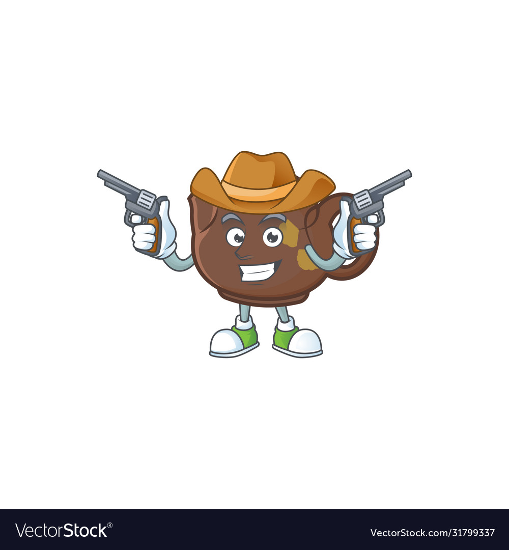 Confident teapot cowboy cartoon holding guns