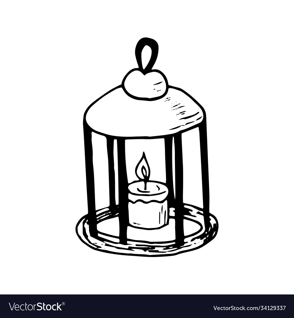 Flashlight With Candle Hand Drawn In Doodle Style Vector Image