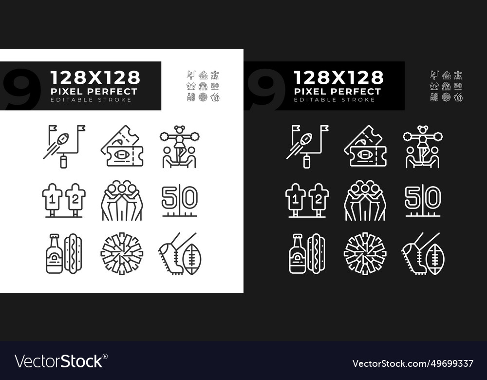 Game day linear icons set for dark light mode Vector Image Game day linear icons set for dark light mode