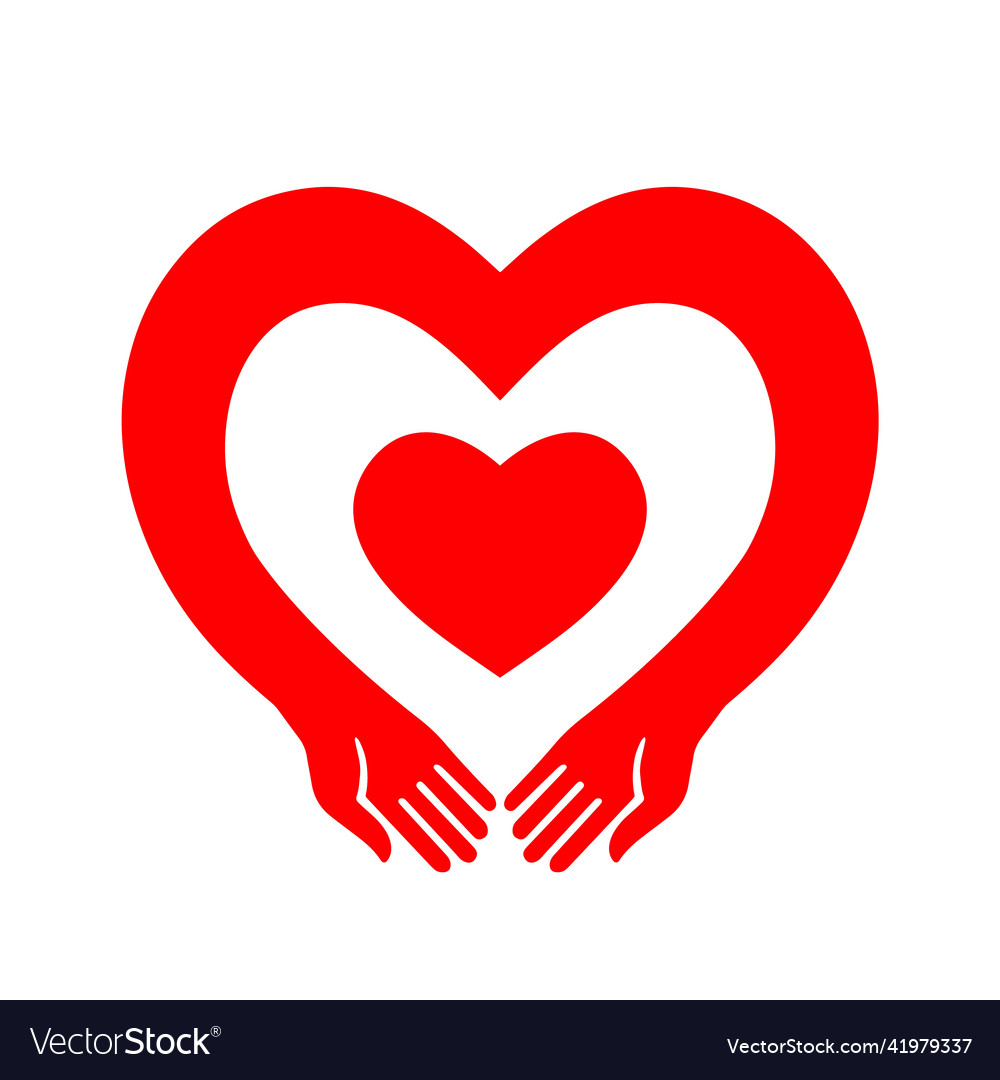 Heart in hand icon logo red hands Royalty Free Vector Image