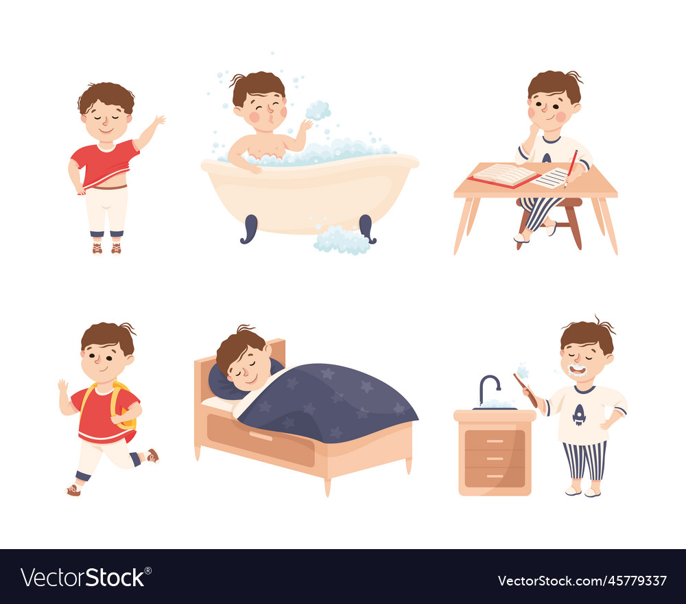 Little boy engaged in daily activity and everyday Vector Image