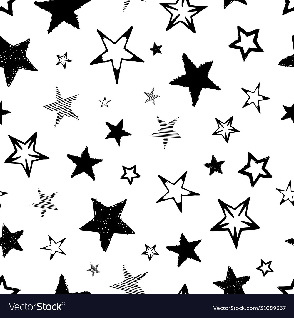 Seamless Doodle Hand Drawn Stars Royalty Free Vector Image