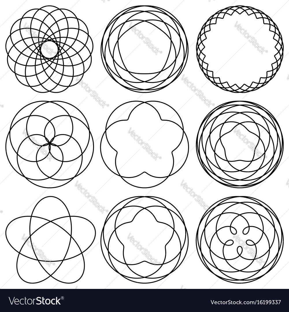 Set spirographic elements for design of labels