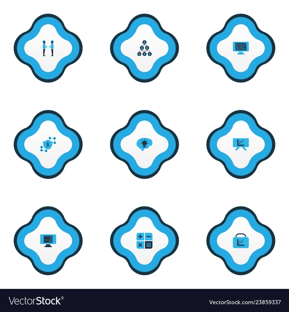 Teamwork icons colored set with hierarchy vector image Teamwork icons colored set with hierarchy