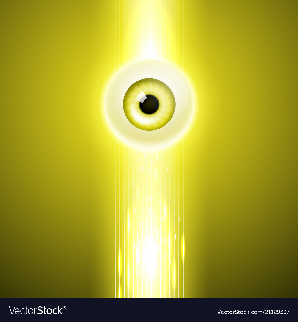 Yellow background with eye and binary code vector image Yellow background with eye and binary code