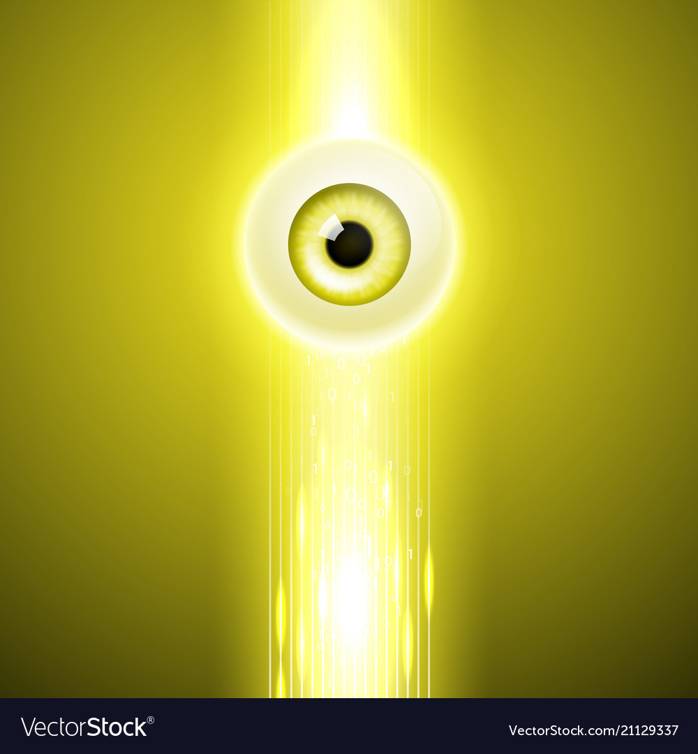 Yellow background with eye and binary code