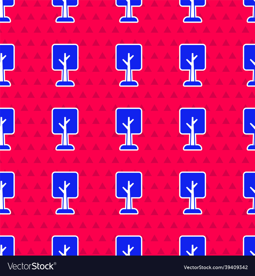 Blue tree icon isolated seamless pattern on red vector image Blue tree icon isolated seamless pattern on red