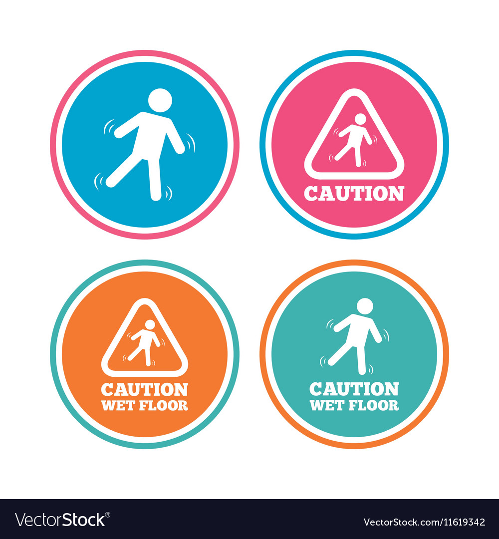 Caution wet floor icons human falling signs